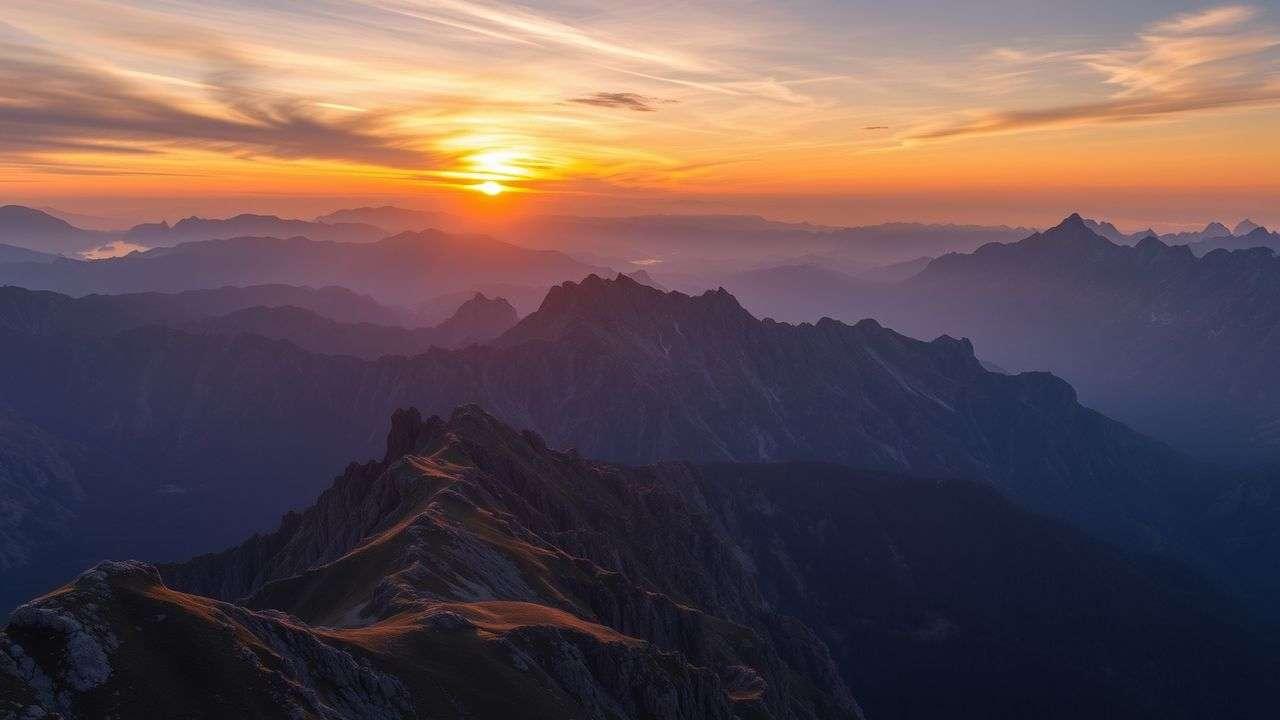 Stunning landscape of a mountain range at sunset