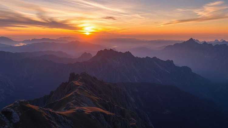 Stunning landscape of a mountain range at sunset